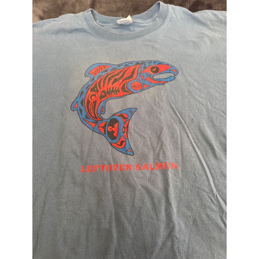 Vintage Leftover Salmon Wake N Bake T Shirt Large PNW Tribal Style Blue Graphic